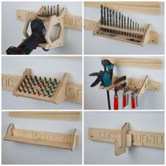 several different types of woodworking tools hanging on the wall