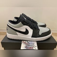 Brand - Air Jordan Style - Jordan 1 Low Color - Shadow Grey/Black/White Condition - Brand New! Never Worn! With Original Box! Womens Size 8.5 = 7 Youth Trusted Seller!! All My Items Are 100% Authentic!! Check Out My Feedback!! Comes From A Smoke-Free And Pet-Free Home. Tons Of Shoes In My Inventory. Check Out My Other Items. Thanks :) Black And Grey Nike Shoes, Jordan Noir, Nike Air Jordan Low, Jordan 1 Lows, Styling Jordans, Nike Jordans, Jordan Style, Nike Air Jordan 1 Low, Jordan Grey