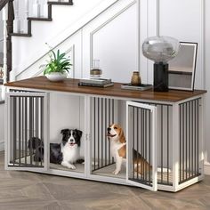 Linor provides a Multifunctional Dog Crate Furniture. It not only can be a casual chic bookcase, media console, or accent table but also a comfortable home for your furry pet. The unique one-piece design saves space, and the elegant style fits perfectly into your home decoration. You can take it as a timeless gift to your lovely dogs, as they dogs also need a private space to rest. I believe you will not regret choosing it. Size: 71.6" x 22.4" x 31.8".  Color: White. Dog Eating Area, Pet Crate Furniture, Large Dog Crate Furniture, Dog Must Haves, Extra Large Dog Crate, Heavy Duty Dog Kennel, Double Dog Crate, Dog Crate Table, Wooden Dog Kennels