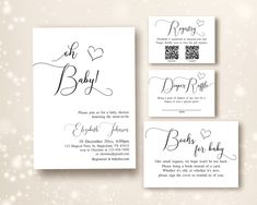 three wedding cards with the words baby written in cursive writing on them, and two