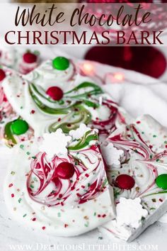 white chocolate christmas bark on a plate