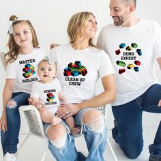 Text customizable building blocks family shirts, ideal for birthday parties. 🗹 HOW TO ORDER To See Our Size Charts, Please Make Sure To Scroll Through The Photos. The Measurements For Our Shirts Are Listed There As Well. These Are A Unisex Fit, So They Will Be Looser If You Order Your Normal Women's Size. For A More Fitted Look, Most People Will Size Down. Please Keep In Mind That Our Size Chart Measurements Are Not in Circumference. 🗹 EASIEST WAY TO ORDER 1. First, Make Sure That You Have Read All Relevant Information. You Have Scrolled Through All Of The Photos 2. Once That Has Been Completed, Pick Your Shirt Size From First Drop-Down Menu. 3. Next, Pick Your Shirt Color From The Second Drop-Down Menu. 4. Finally, If The Personalization Box Is Open, Put Your Text Color From Our Text Co Legoland Family Shirt Ideas, Legoland Shirts For Family, Lego Shirts, Block Birthday Party, Lego Birthday, Lego Party, Family Tees, Group Shirts, One Drop