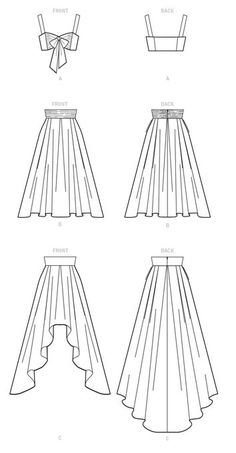 four different types of skirts with bows on the top, bottom and bottom part of each skirt