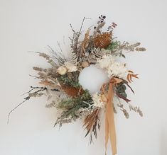 a wreath is hanging on the wall