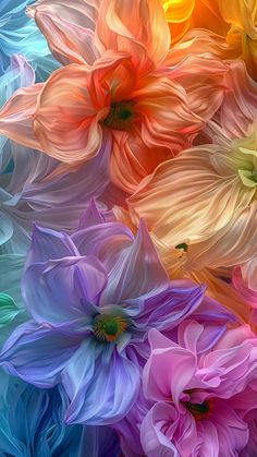 an image of colorful flowers that are in the middle of each other's petals