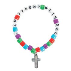 a colorful bracelet with a cross on it