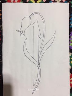 this is a drawing of a fish with a long tail and an arrow on it