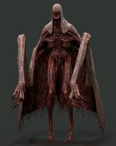 an image of a creepy creature that is in the dark with blood on its body