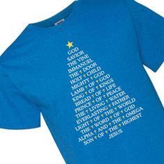 Spread Jesus' light everywhere you go this Christmas season with this religious t-shirt! Featuring a Christmas tree made out of all of the names for God, the Christmas shirt is the perfect look for family gatherings or the church nativity pageant, and it makes a great religious gift for a loved one. You can even buy several of the graphic t-shirts to use as church giveaways! © OTC 

o Fits sizes 34-36
o Brand: Fruit of the Loom
o Short sleeve
o 50% cotton and 50% poly
o Tear away label
o Do Names For God, Christmas Shirts Vinyl, Church Worship, Shirts Vinyl, Christmas Cricut, Cute Shirt Designs, Camp Ideas, Print Ideas, Religious Christmas