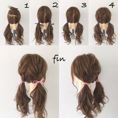 Homecoming Parade Hairstyles, Cute Innocent Hairstyles, Cute Hairstyle Ideas For Short Hair, Easy Hairstyles With Scrunchies, Mid Length Hair Styles Updo Easy, Hairdos For Medium Length Hair, Cute Japanese Hairstyles, Low Pigtails