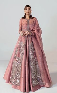 Floor Length Jacket, Hussain Rehar, Beautiful Jungle, Organza Jacket, Stylish Dress Book, Pakistani Dress Design