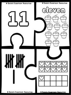 a puzzle piece with the number eleven on it and cupcakes in the middle