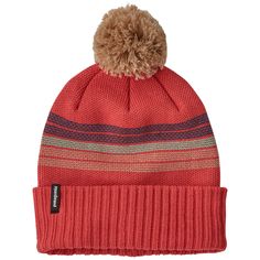 evo.com | Patagonia Beanies > 100% Recycled Polyester Fair Trade Certified™ Sewn Pom Pom Style Three-Inch Rib-Knit Cuff | Kid's Patagonia Powder Town Beanie Hat 2024 in Red | Polyester Patagonia Outfit Winter, Pink Park, Patagonia Beanie, Pom Pom Fashion, Patagonia Hat, Patagonia Outfit, Kids Winter Hats, Patagonia Kids, Winter Red