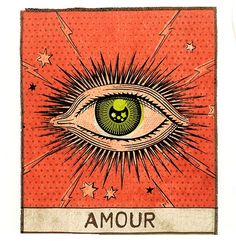 an image of an eye with stars around it and the words amour written in black