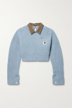 This sweater is designed in collaboration between Sacai and Carhartt WIP, so it's just as practical as it is cool. Made from a ribbed wool-blend, it has a zipped pocket and contrasting velvet collar that can be detached for a more streamlined take. Adjust the row of snaps along each side to customize the shape. Sacai Carhartt, Velvet Trim, Carhartt Wip, Wool Blend Sweater, Staple Pieces, Net A Porter, Passion For Fashion, Women Collection, Fashion Inspo Outfits