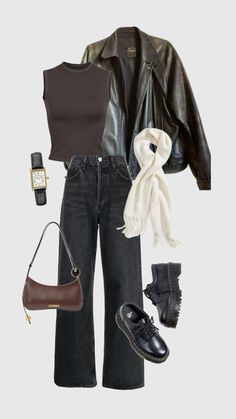 Casual Gig Outfits, Fall Dark Feminine Outfits, London Style Aesthetic, 21 Year Old Outfits, Meal Outfit Evening, Winter Downtown Outfits, Autumn 2024 Outfits, Black Leather Pants Outfit Casual, How To Style Leather Jacket