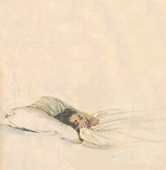 a painting of a person laying in bed