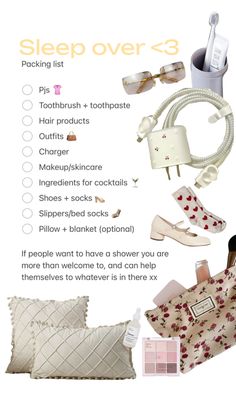 the contents of a sleepover bag are shown in this graphic above it's description