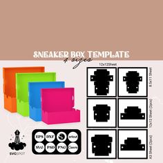 some sort of box with different shapes and sizes on it, including the words sneaker box template