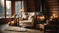 a living room filled with furniture and a fire place in front of a large window