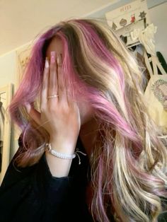 Subtle Pink Streaks In Hair, Hair Color Ideas For Brunettes Color, Pink And Brown Highlights In Black Hair, Brown Hair Pink And Blonde Highlights, Good Highlight Colors For Brown Hair, Brunettes With Pink Highlights, Different Dyed Hair Colors, Skunk Hair On Blonde, Highlight Tips Of Hair