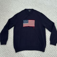 Unisex Polo Ralph Lauren Iconic Flag Sweater Size Xxl Color Navy Crewneck. Long Sleeves With Rib-Knit Cuffs Historical American Flag Intarsia-Knit At The Center Front Embroidered Stars And “Rl” At The Front Rib-Knit Hem 100% Cotton In Great Condition American Sweater, Flag Sweater, Navy Crewneck, American Flag Sweater, Embroidered Stars, Polo Ralph Lauren Sweater, Ralph Lauren Sweater, Sweaters Crewneck, Mens Jumpers