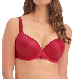 Upgrade your lingerie with this gorgeous underwire bra! The lightly padded cups are seamless for an invisible look under your outfit. A charming sweetheart neckline flatters the bust for a sexy look. Adjustable straps attach at center back with J-hook to create a racerback. Contour/t-shirt bra has lightly padded underwire cups that shape and support the breasts. Seamless cups provide a smooth, rounded shape under clothes. Sweetheart neckline has encased edge and shows off your cleavage. Narrow, Elegant Seamless Red Bra, Elegant Red Seamless Bra, Red Full Coverage Padded Bra, Full Coverage Red Bra With Padded Cups, Red Full Cup Bra With Removable Pads, Red Full Coverage Bra With Padded Cups, Red Lace Bra, Floral Bra, Ann Marie