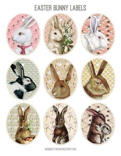 the easter bunny labels are shown in different colors and sizes, including one for each rabbit