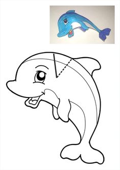 a dolphin with its mouth open next to a drawing