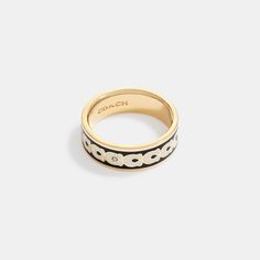 This ring is crafted of polished smooth enamel detailed with our Signature. It’s embellished with sparkling crystals for a touch of shine. | Coach Signature Enamel Ring - Women's Size 7 - Gold/black Coach Ring, Coach Jewelry, List Ideas, Jewelry Lookbook, Enamel Ring, Christmas 2024, Sparkling Crystal, Women Accessories Jewelry, Christmas List