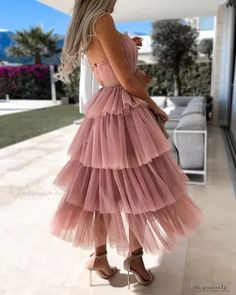 Lasaky - Layered Sheer Mesh Bandeau Evening Dress Tulle Ruffle Dress, Long Dress Casual Summer, Silhouette Cake, Tulle Midi Dress, Cake Skirt, Backless Long Dress, Strapless Party Dress, Club Party Dresses, Party Kleidung