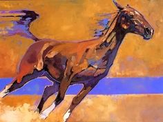 a painting of a horse running in the sand