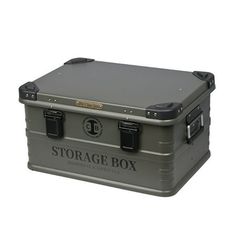 the storage box is grey with black handles