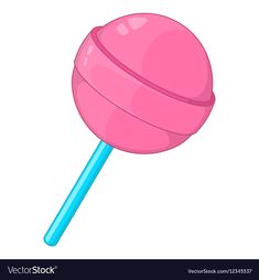 a pink lollipop on a stick with blue tips in the shape of a ball