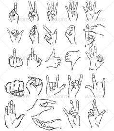 hand gestures drawn in black ink on white paper - miscellaneous objects / arts & crafts