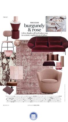 the color scheme for this living room is burgundy and pink