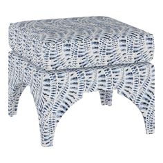 a blue and white patterned stool