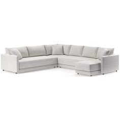 Everyone's invited to Gather. Striking the perfect balance between comfort and modern style, our Gather sectional sofa is clean-lined and current. Composed of a right-arm chaise, armless loveseat, corner and left-arm sofa, the U-shaped sectional welcomes you with boxy, extra-plush bench seats designed with inner-coil construction for maximum comfort and durability.  By choosing FSC ®-certified furniture, you are supporting responsible management of the world's forests.   Gather Deep 4-Piece U-Shaped Bench Sectional Sofa 26 " H height 138.5 " W width 128 " D depth Measurements are in inches.   * FSC ®-certified engineered hardwood   * Sinuous wire suspension   * Bench seat cushions are innerspring wrapped in polyfoam with fiber encased in ticking   * Back cushions are full-blown fiber encas Bench Seat Cushions, Bench Seats, Bench Seat Cushion, Sofa Review, U Shaped Sectional, Armless Loveseat, Seat Design, Pillow Top, Bench Seat