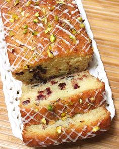 two slices of cake sitting on top of a white plate