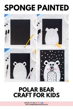 This Sponge Painted Polar Bear Craft is a fun winter activity centered around painting with a clean household sponge. Add touches of white painted snow for a fun arctic scene your child will love to make.