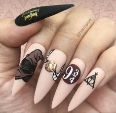 Harry Potter Halloween Nails, Nail Designs Harry Potter, Disney Nails Gel