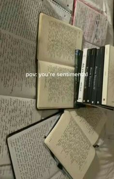 several open books on top of each other with the words, you're sentimental