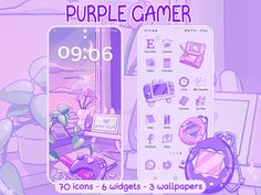 Level up your devices with the Purple Gamer Icon Pack - the ultimate companion for every gamer girl!  Transform your iphone, ipad, android device, or tablet into a fun, cute, and pink gamer haven with hand-illustrated icons, widgets, and wallpapers inspired by classic Y2K and modern Nintendo consoles, games and gaming accessories.  Set the scene with dreamy lofi wallpapers! Choose between two cozy lockscreen wallpapers - a cute gaming setup aglow with evening light or a late-night gaming session illuminated by glowing screens - or set them both up to switch with the time of day with Focus Modes! Icons available in every color - so long as it's purple! These icons stand out against a soft pale purple wallpaper with cool, calming pops of purple across the icons.  This set of app icons includ Cozy Lockscreen, Illustrated Icons, Gamer Icon, App Icon Ideas, Purple Games, Tablet Wallpapers, Pink Games, Gamer Girls, Wallpapers Widgets