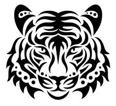 a black and white tiger's head with an intricate pattern on the front side