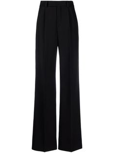 high-waisted wide-leg trousers from SAINT LAURENT featuring black, high waist, belt loops, belted waist, gold-tone hardware, side pouch pockets, two rear welt pockets and wide leg. Straight Leg Black Pants, High Waist Wide Leg Trousers, Fitted Trousers Women, Black Tailored Pants, High Waisted Black Pants, Black Dress Pants Women, Ysl Clothing, Celana High Waist, Ysl Clothes Women