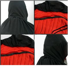 four pictures of the back of a hooded jacket