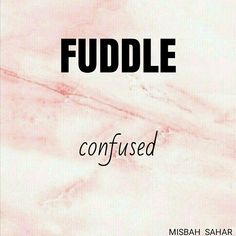 the words fuddle are written in black and white on a pink marble background,