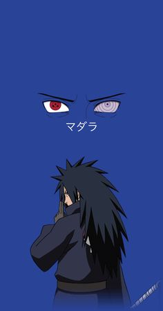 an anime character with red eyes and black hair