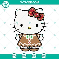 an image of a hello kitty with gingerbreads on her shirt and bow tie