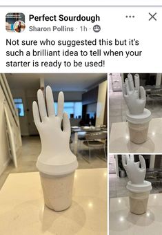 two pictures of hands made out of plastic cups